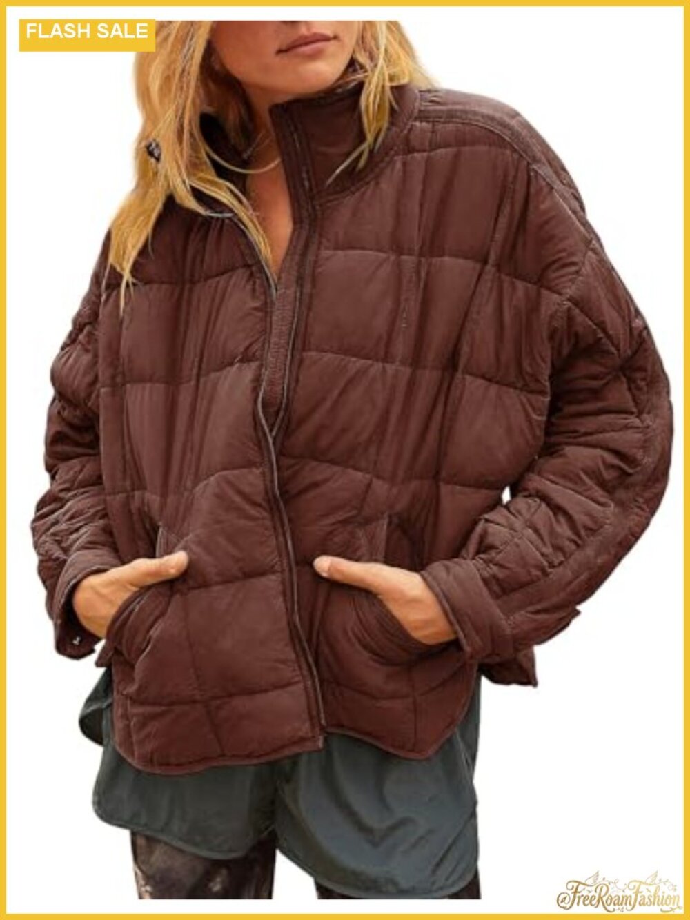 Quilted Puffer Jacket Women Lightweight Short Zip Up Padded Coat with Pockets